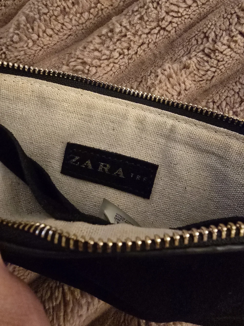 Zara Black Suede Clutch with Gold Ring Handle